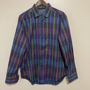 Robert Graham Mens Button Up XL Purple Striped R#81913